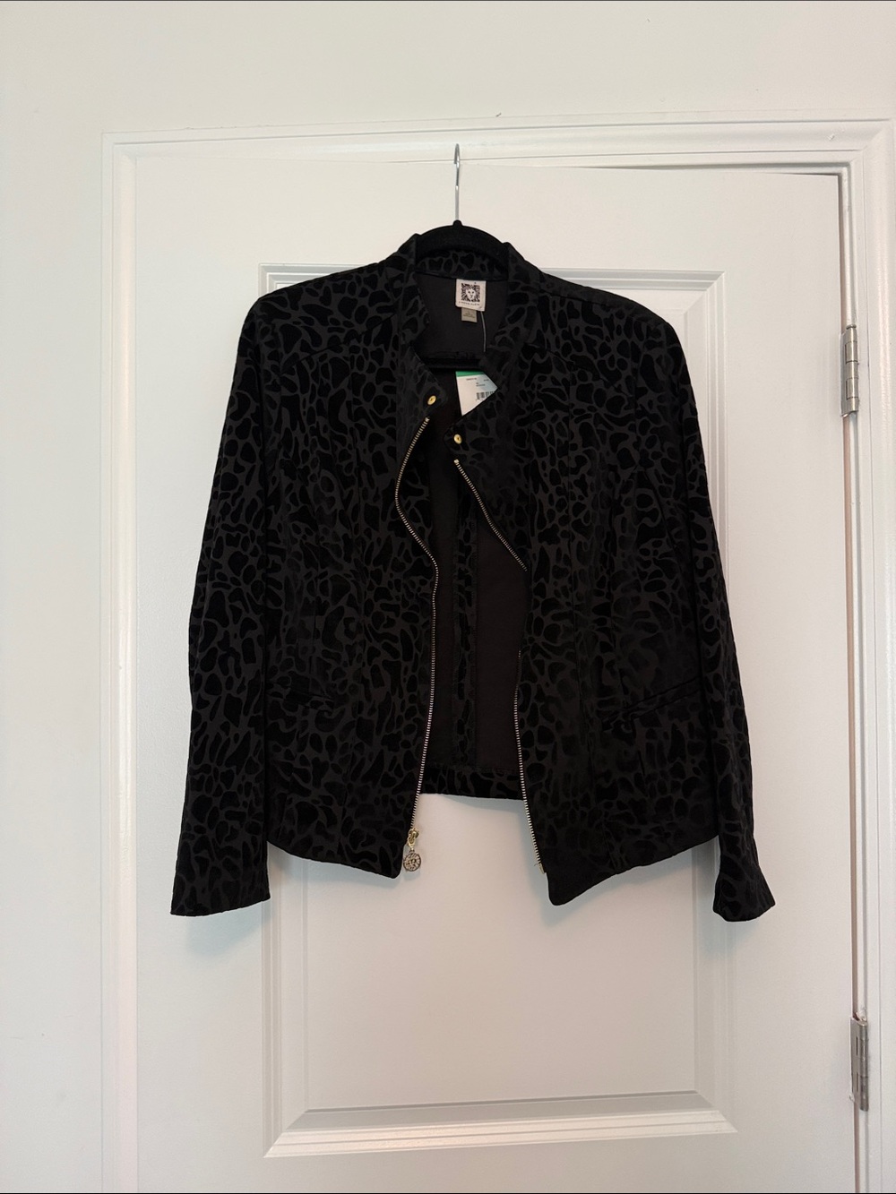 Black Velvet Textured Zip-Front Womens Jacket